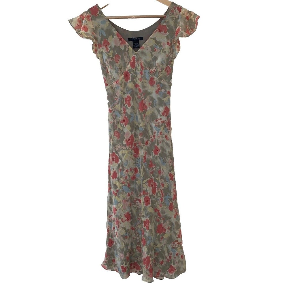 90'S VINTAGE 100% SILK THE LIMITED FLORAL MIDI DRESS XS Sz 2 watercolor